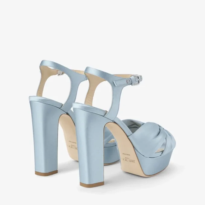 Sandali con plateau Heloise 120 in raso blu ghiaccio