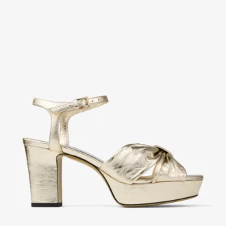 Sandali con plateau Heloise 80 in pelle metallizzata vintage dorata