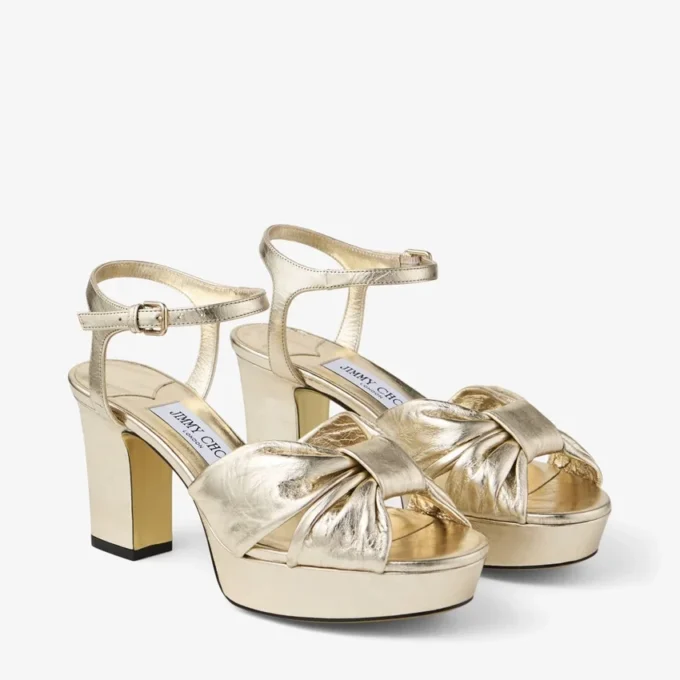 Sandali con plateau Heloise 80 in pelle metallizzata vintage dorata
