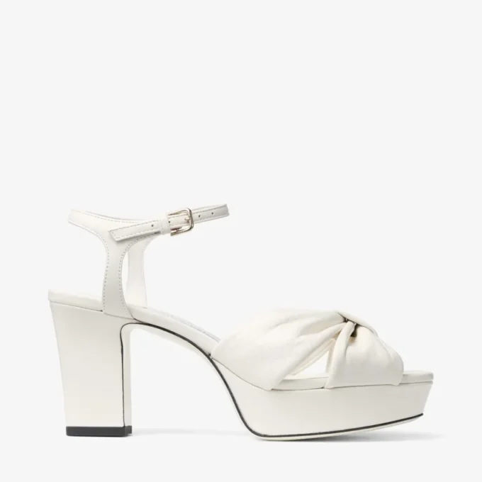 Sandali con plateau Heloise 80 in pelle nappa color latte