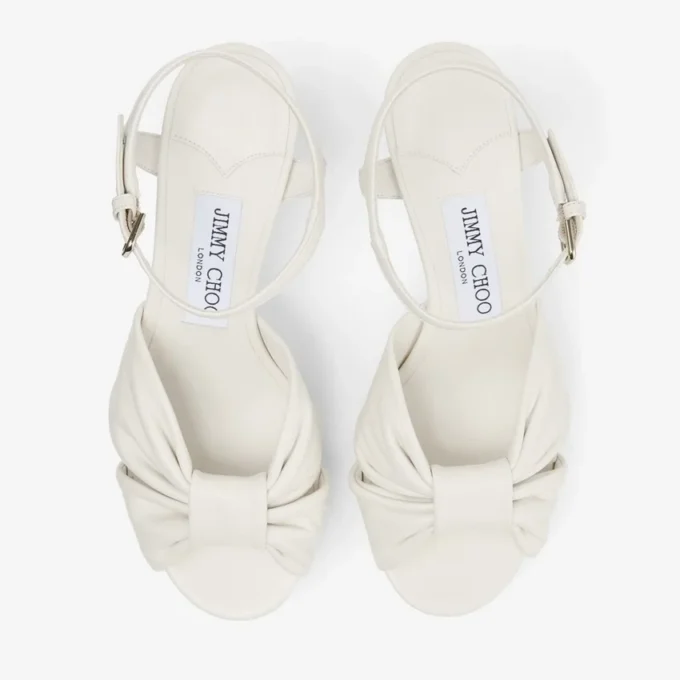 Sandali con plateau Heloise 80 in pelle nappa color latte