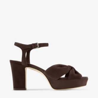 Sandali con plateau Heloise 80 in pelle scamosciata color cioccolato