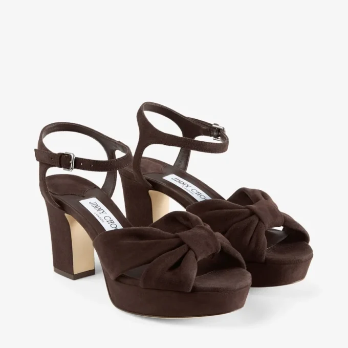 Sandali con plateau Heloise 80 in pelle scamosciata color cioccolato