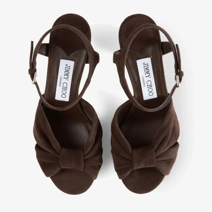 Sandali con plateau Heloise 80 in pelle scamosciata color cioccolato