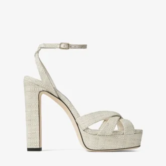 Sandali con plateau Kove 120 in raffia fine naturale