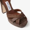 Sandali con plateau Kove 120 in raffia pregiata color cioccolato e marrone chiaro