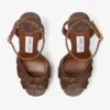 Sandali con plateau Kove 120 in raffia pregiata color cioccolato e marrone chiaro