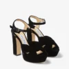 Sandali con zeppa in velluto nero Heloise 120
