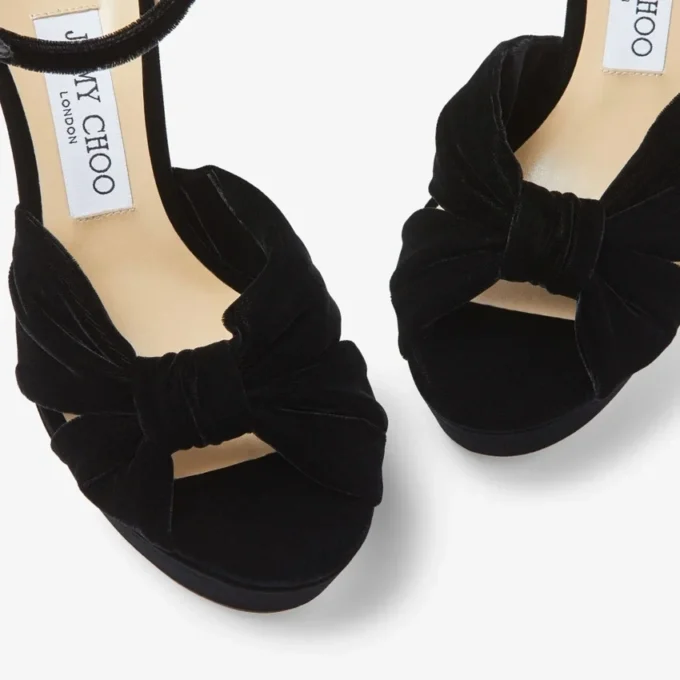 Sandali con zeppa in velluto nero Heloise 120