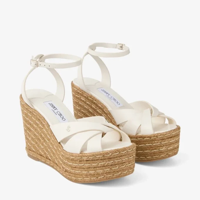Sandali con zeppa Korra 100 in nappa color latte