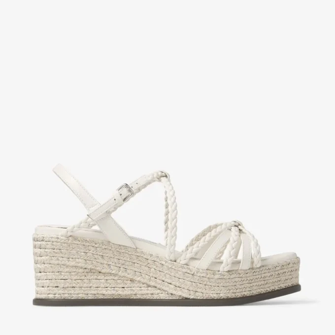 Sandali con zeppa Nyra 60 in pelle nappa color latte