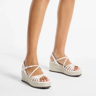Sandali con zeppa Nyra 60 in pelle nappa color latte