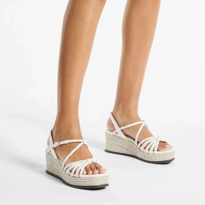 Sandali con zeppa Nyra 60 in pelle nappa color latte