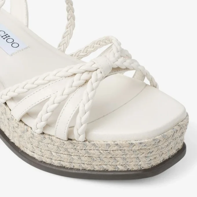 Sandali con zeppa Nyra 60 in pelle nappa color latte