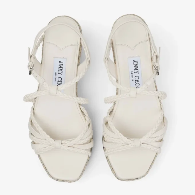Sandali con zeppa Nyra 60 in pelle nappa color latte