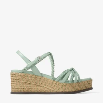 Sandali con zeppa Nyra 60 in pelle nappa verde