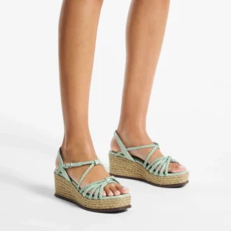 Sandali con zeppa Nyra 60 in pelle nappa verde
