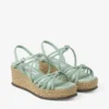 Sandali con zeppa Nyra 60 in pelle nappa verde