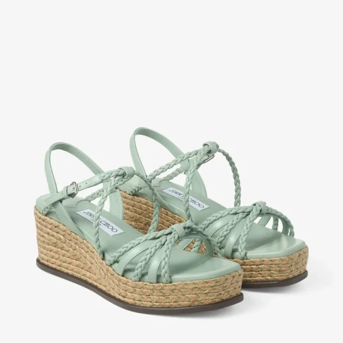 Sandali con zeppa Nyra 60 in pelle nappa verde
