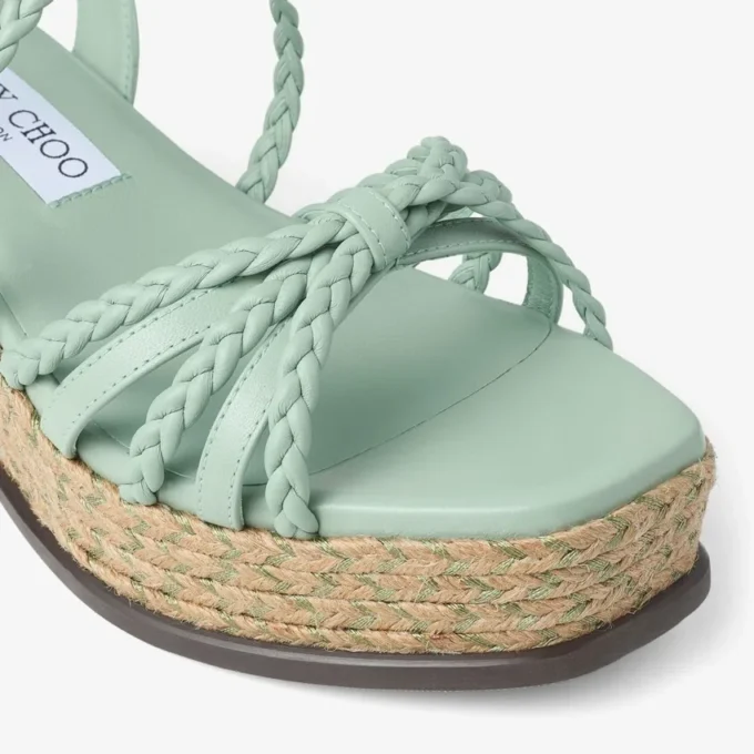 Sandali con zeppa Nyra 60 in pelle nappa verde
