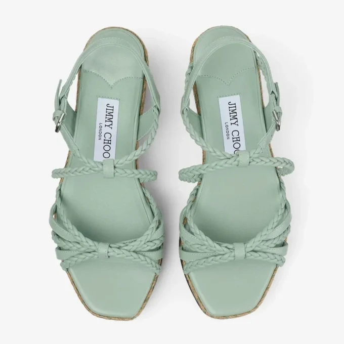 Sandali con zeppa Nyra 60 in pelle nappa verde