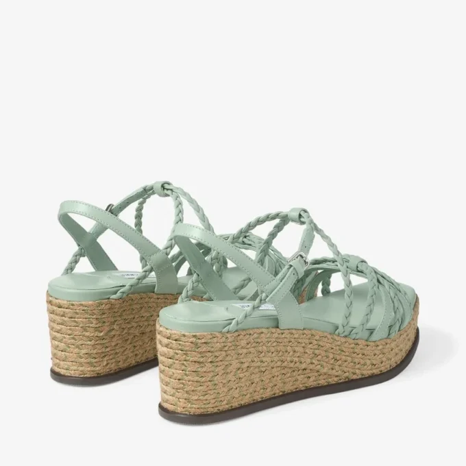 Sandali con zeppa Nyra 60 in pelle nappa verde