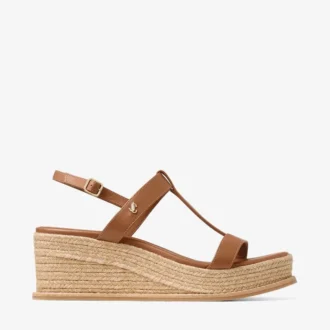 Sandali con zeppa Theia 60 in pelle marrone chiaro