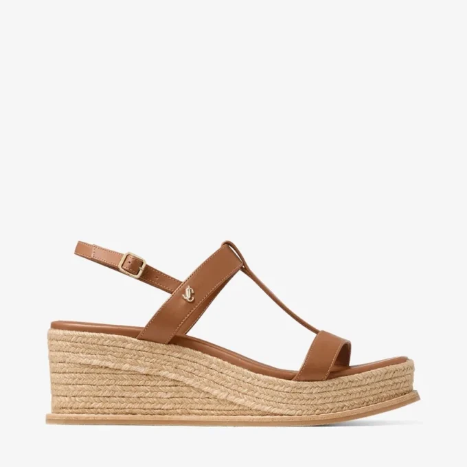 Sandali con zeppa Theia 60 in pelle marrone chiaro
