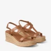 Sandali con zeppa Theia 60 in pelle marrone chiaro