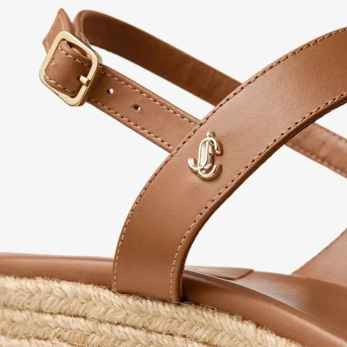 Sandali con zeppa Theia 60 in pelle marrone chiaro