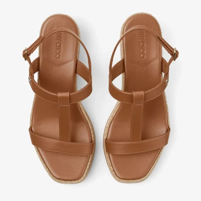 Sandali con zeppa Theia 60 in pelle marrone chiaro