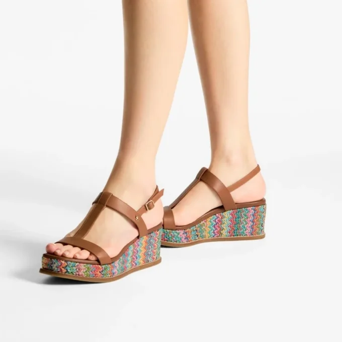 Sandali con zeppa Theia 60 in rafia multicolore a zig-zag