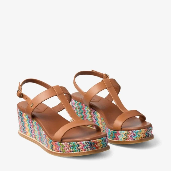 Sandali con zeppa Theia 60 in rafia multicolore a zig-zag