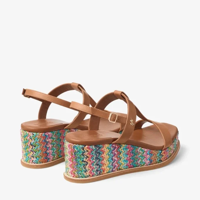 Sandali con zeppa Theia 60 in rafia multicolore a zig-zag