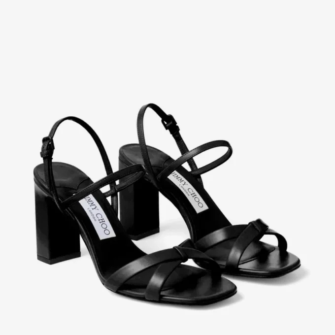 Sandali Elsy con tacco largo 85 in pelle nappa nera Sandali Elsy con tacco largo 85 in pelle nappa nera