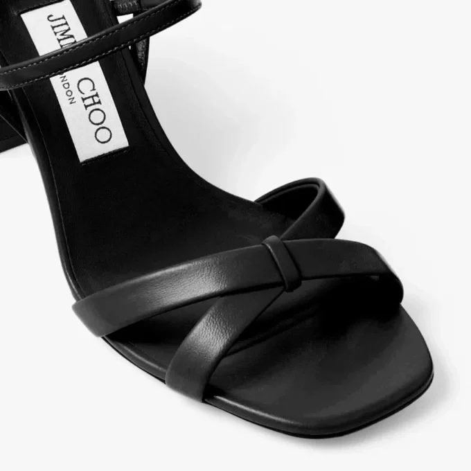 Sandali Elsy con tacco largo 85 in pelle nappa nera Sandali Elsy con tacco largo 85 in pelle nappa nera