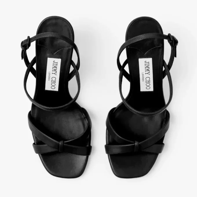 Sandali Elsy con tacco largo 85 in pelle nappa nera Sandali Elsy con tacco largo 85 in pelle nappa nera