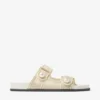 Sandali Fayence in pelle verniciata metallizzata color champagne con perle Sandali Fayence in pelle verniciata metallizzata color champagne con perle