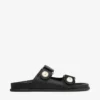 Sandali Fayence Sandali piatti in pelle nera con decorazioni in perle Sandali Fayence Sandali piatti in pelle nera con decorazioni in perle