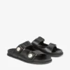 Sandali Fayence Sandali piatti in pelle nera con decorazioni in perle Sandali Fayence Sandali piatti in pelle nera con decorazioni in perle