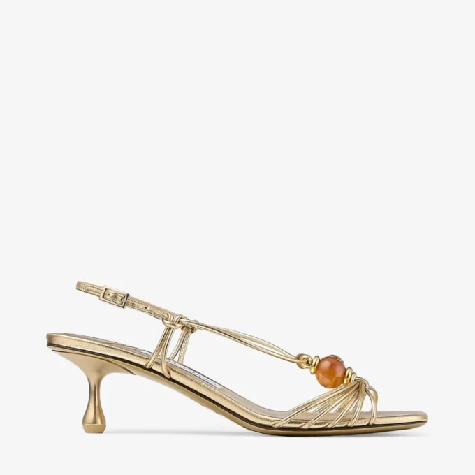 Sandali Lova 50 in pelle nappa metallizzata dorata con perline Sandali Lova 50 in pelle nappa metallizzata dorata con perline