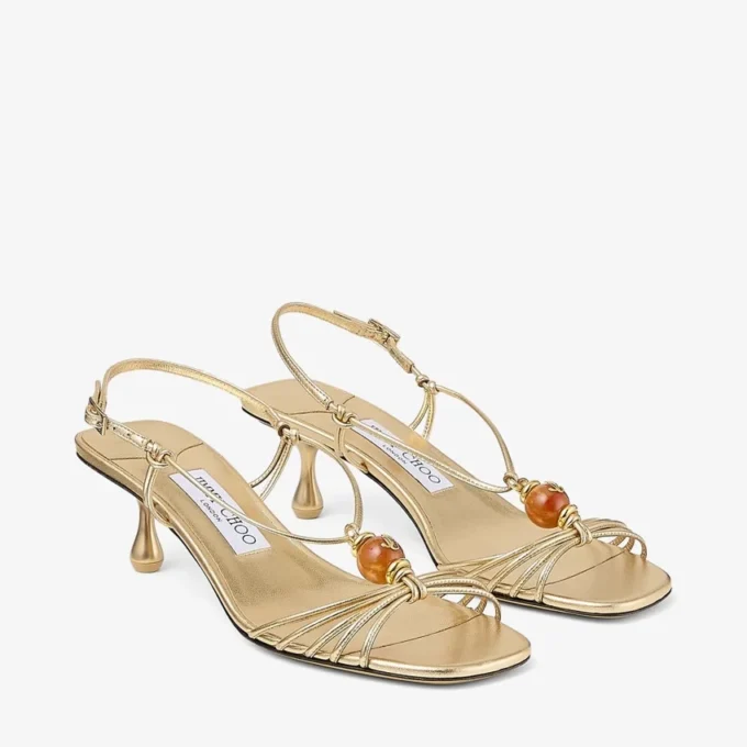 Sandali Lova 50 in pelle nappa metallizzata dorata con perline Sandali Lova 50 in pelle nappa metallizzata dorata con perline