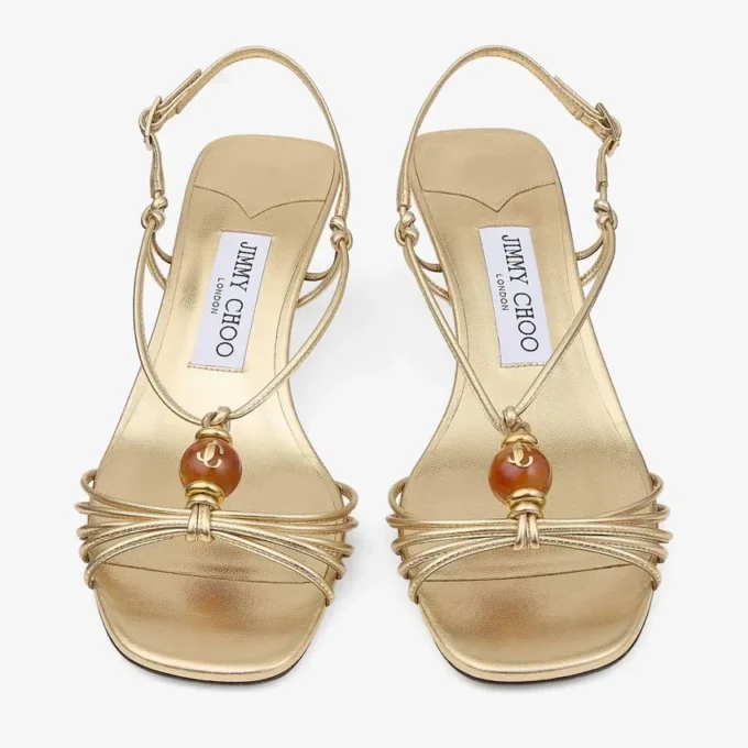 Sandali Lova 50 in pelle nappa metallizzata dorata con perline Sandali Lova 50 in pelle nappa metallizzata dorata con perline