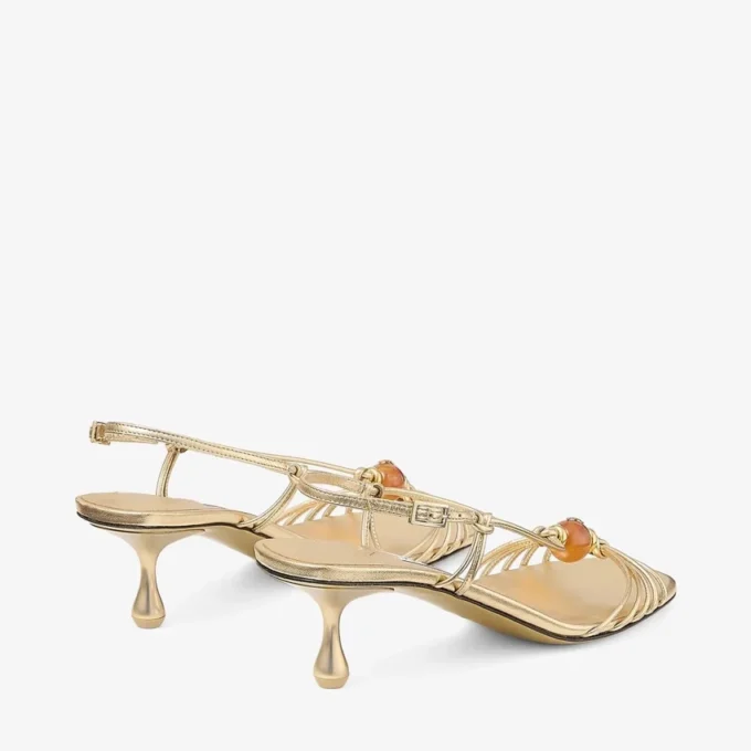Sandali Lova 50 in pelle nappa metallizzata dorata con perline Sandali Lova 50 in pelle nappa metallizzata dorata con perline