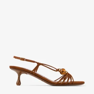 Sandali Lova 50 in pelle scamosciata color cuoio con perline
