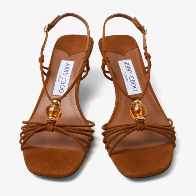 Sandali Lova 50 in pelle scamosciata color cuoio con perline Sandali Lova 50 in pelle scamosciata color cuoio con perline