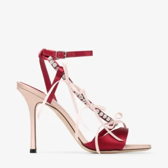 Sandali Lula 100 in raso color macaron e rosso rubino con fiocchi