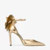 Sandali Marja 100 in pelle Liquid Metal dorata con allacciatura in pelle metallizzata Sandali Marja 100 in pelle Liquid Metal dorata con allacciatura in pelle metallizzata