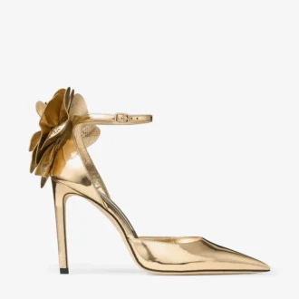 Sandali Marja 100 in pelle Liquid Metal dorata con allacciatura in pelle metallizzata