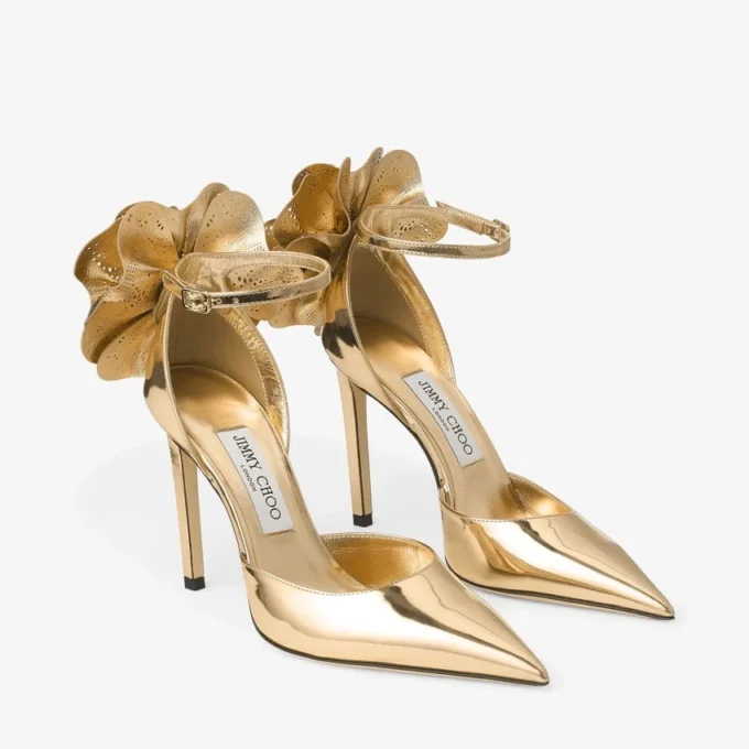 Sandali Marja 100 in pelle Liquid Metal dorata con allacciatura in pelle metallizzata Sandali Marja 100 in pelle Liquid Metal dorata con allacciatura in pelle metallizzata